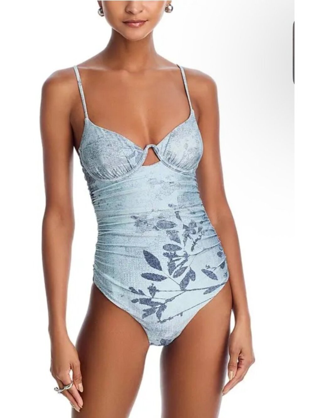NWT SIMKHAI Laine Ruched One Piece Swimsuit Sky Floral Size Medium